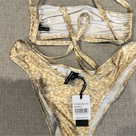 Kendall & Kylie Women’s Gold Rouched Bandeau Bikini Top/ Bottom Size L NWT - Picture 15 of 16